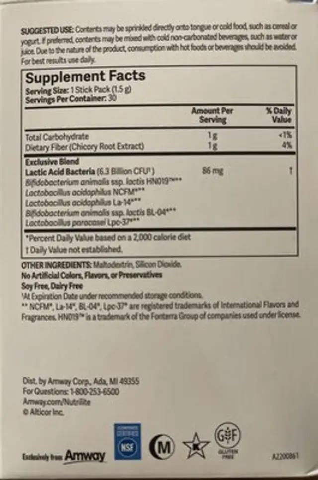 Balance within probiotic nutrition facts table
