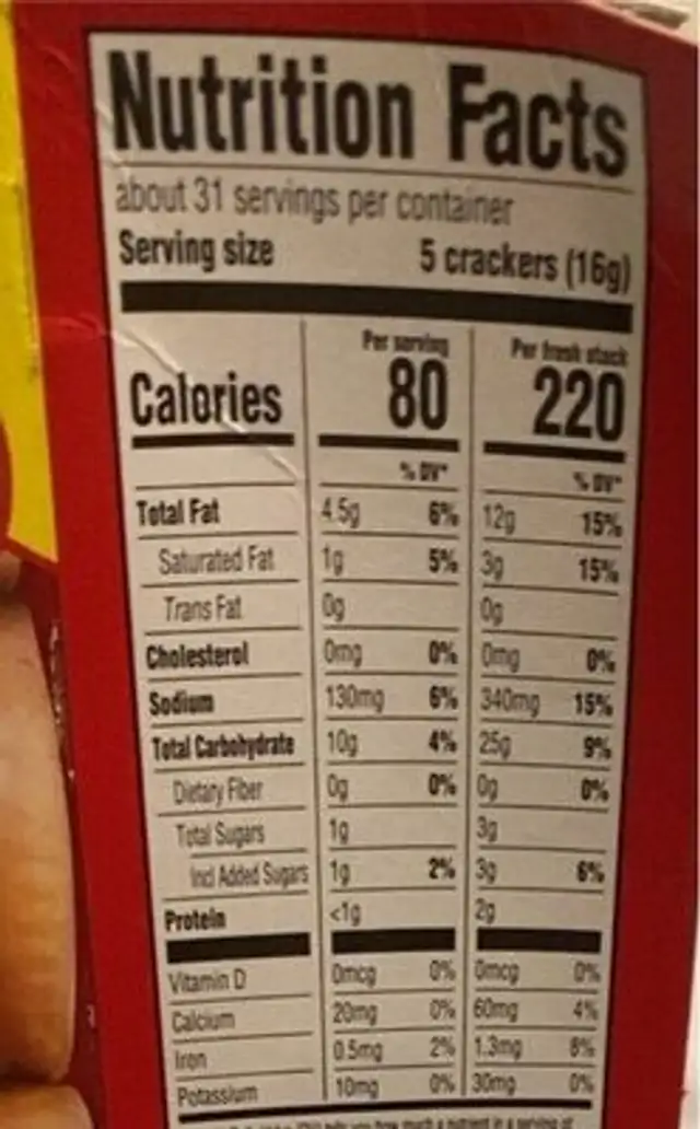 Ritz Fresh Stacks Crackers nutrition facts table