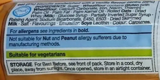 Golden crunchy creams nutrition facts table