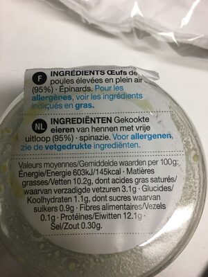 Oeufs et épinards ingredients label