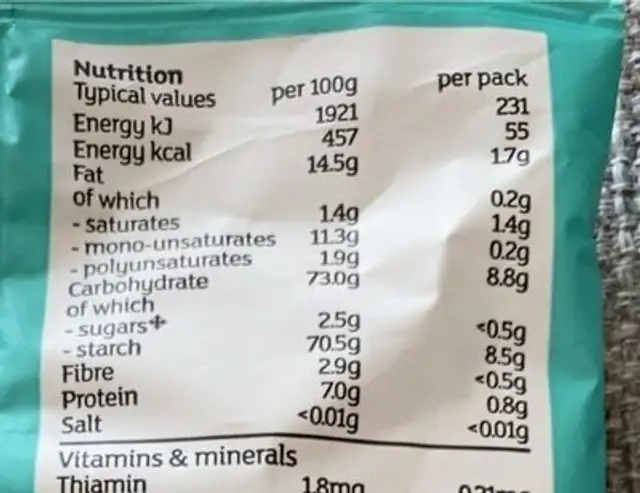 Organic sweetcorn wheels nutrition facts table
