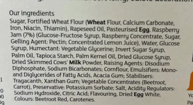 Sparkly Tiara Princess Cake ingredients label