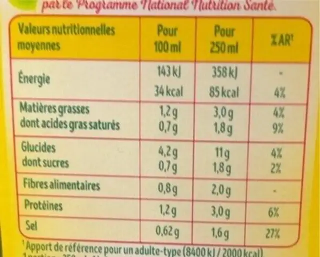 Courgettes Petits Pois et Kiri nutrition facts table