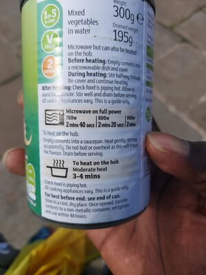 Mixed vegetables in water ingredients label