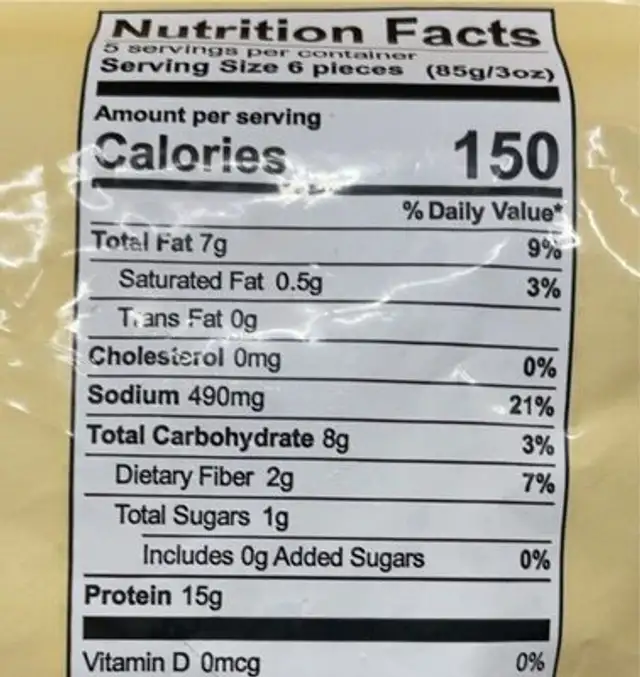 Meatless Meatballs nutrition facts table