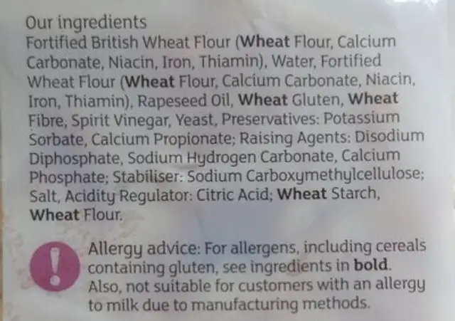 Greek Style Flatbreads ingredients label