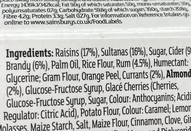 Unknown nutrition facts table