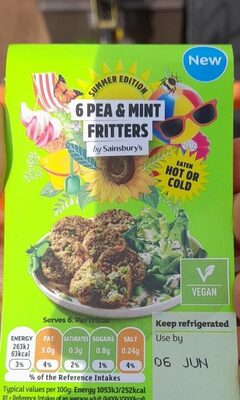 Pea and mint fritters front packaging