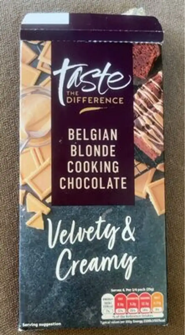 Belgian blonde cooking chocolate front packaging