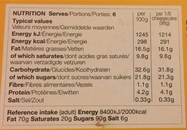 Cheesecake citron ricotta nutrition facts table