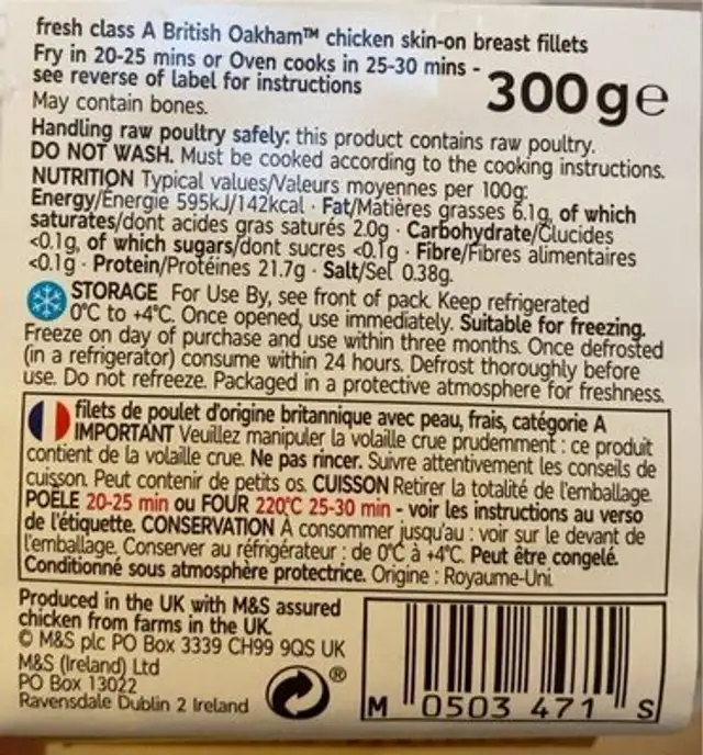 Oakham chicken 2 breast fillets nutrition facts table