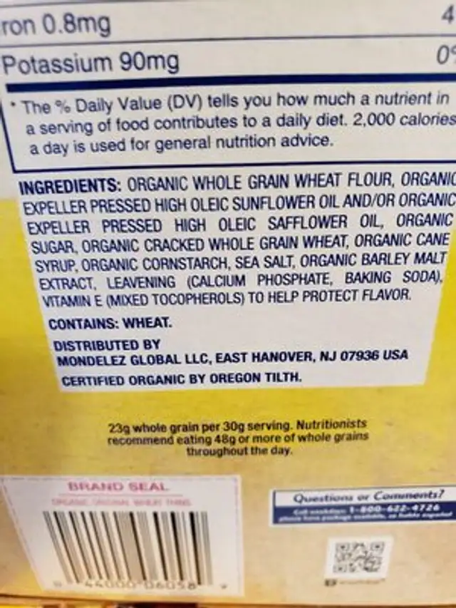 organic wheat thins ingredients label