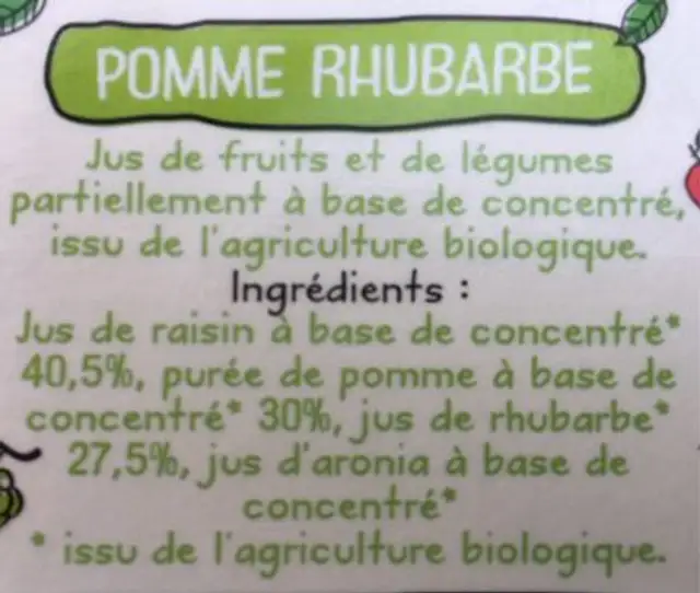 Pomme Rhubarbe ingredients label