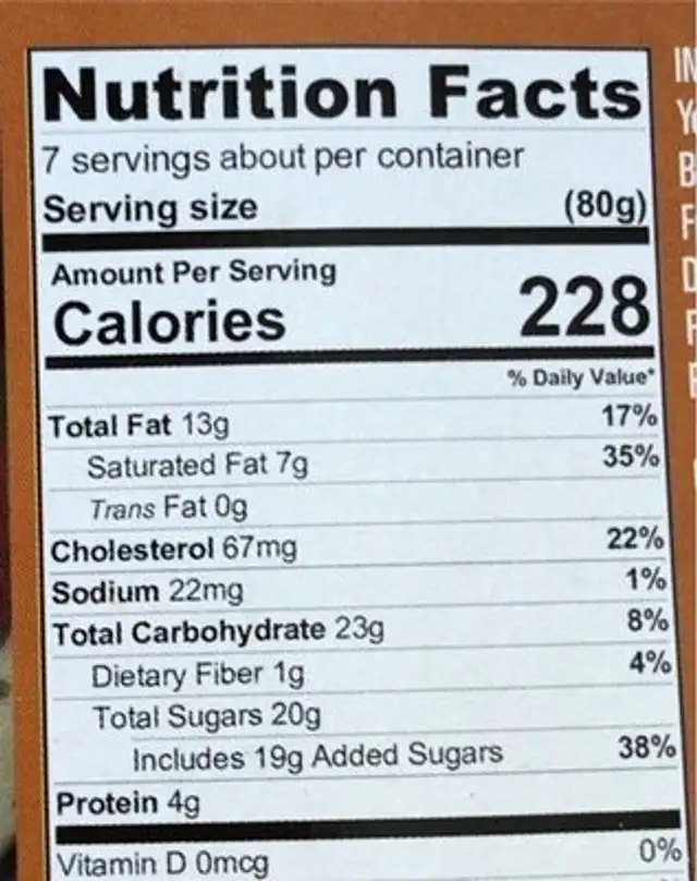 Tiramisu Torte nutrition facts table