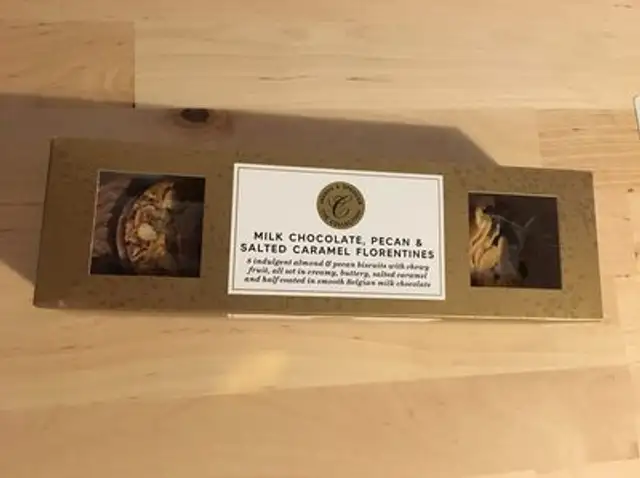 Milk chocolate, pecan & salted caramel florentines