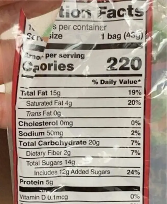 Handfuls of Tempting Trek Mix nutrition facts table
