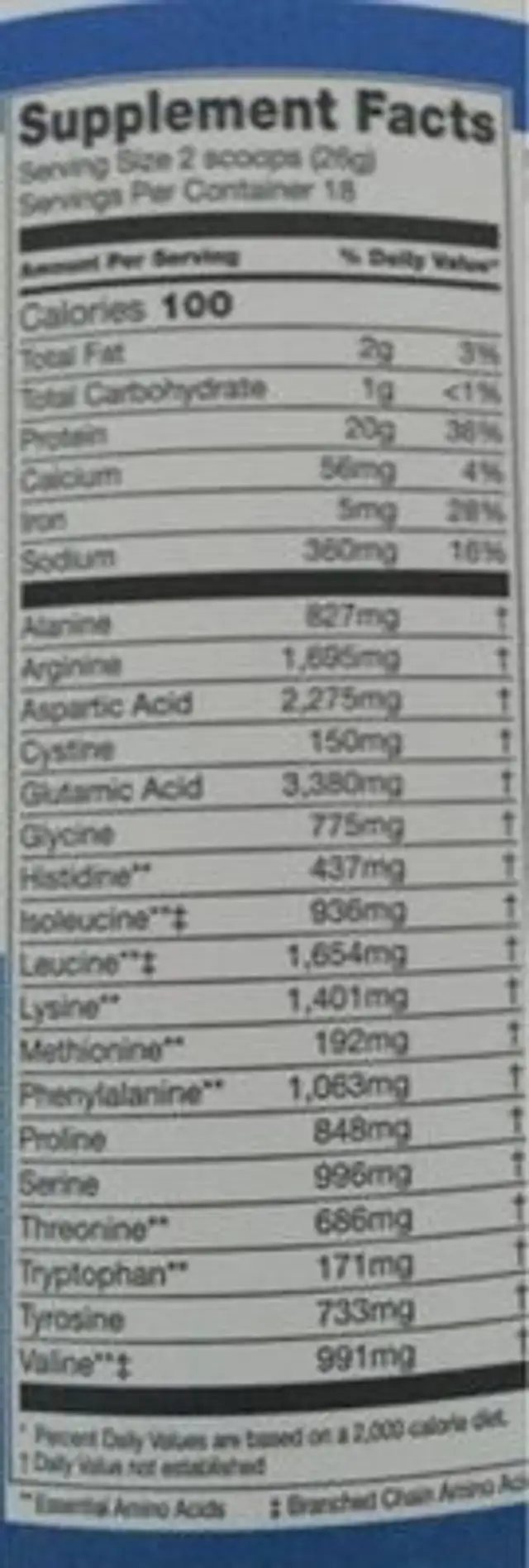 Trader Joe's Organic Pea Protein Powder Unsweetened nutrition facts table