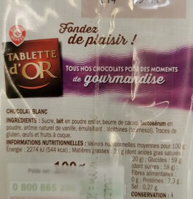 Tablette dor ingredients label