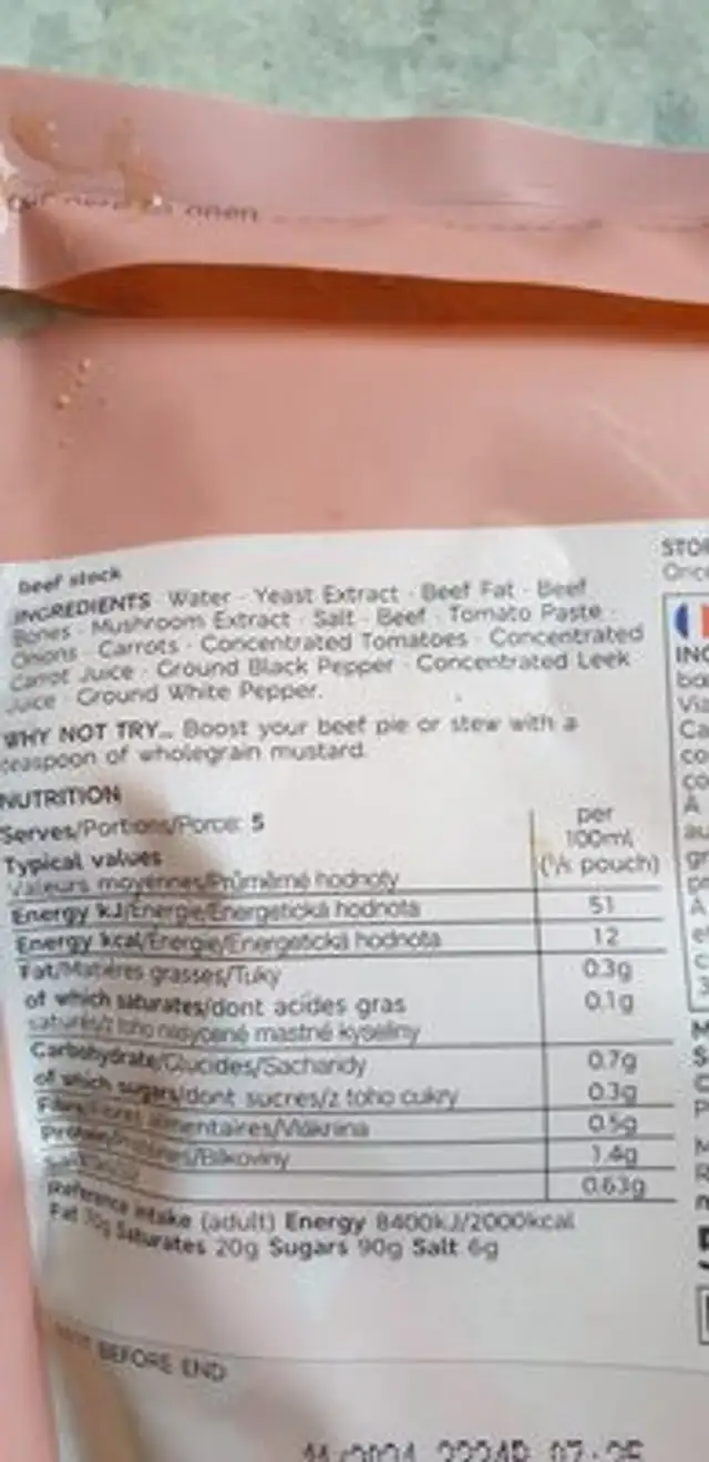 Beef stock ingredients label