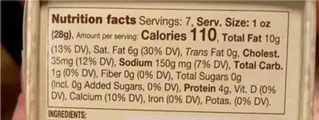Fromage pavé nutrition facts table