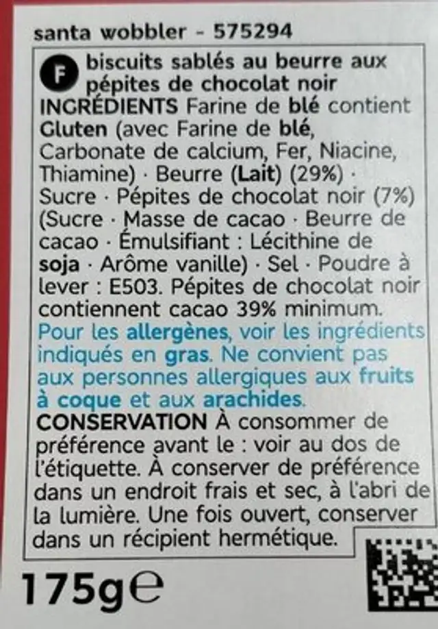 Santa Wobbler Tin nutrition facts table