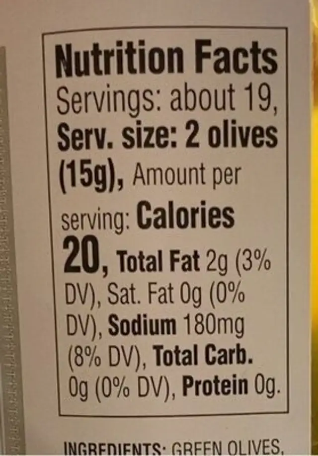 Giant Chalkidiki Olives nutrition facts table