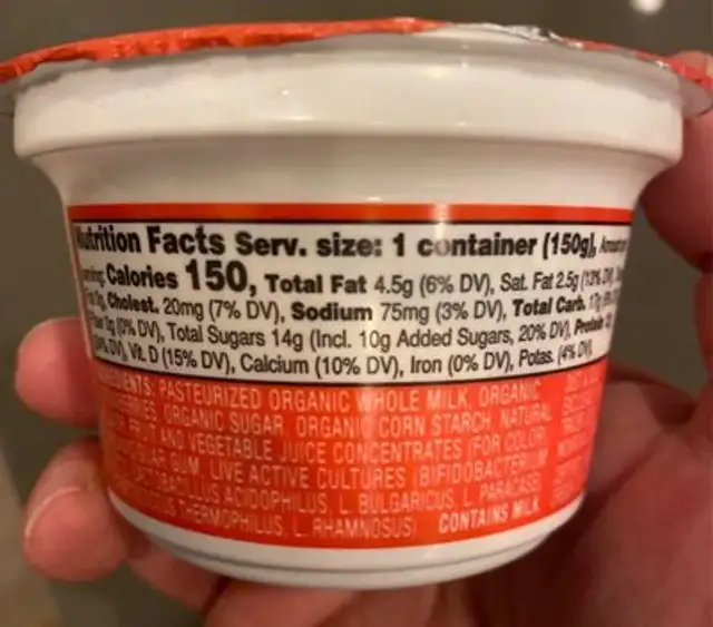 Greek whole milk yogurt. Strawberry nutrition facts table