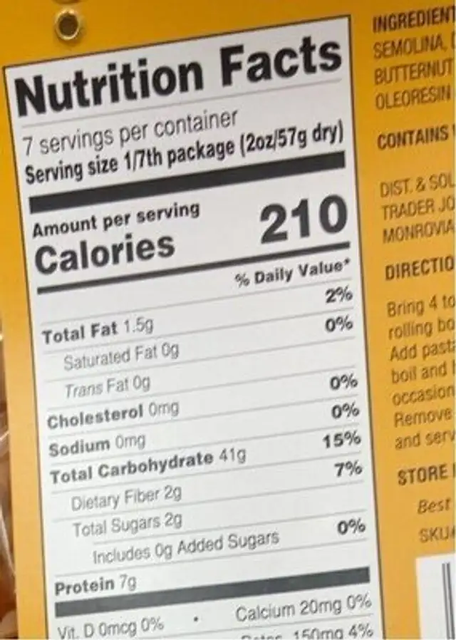 Fall zucchette pasta nutrition facts table
