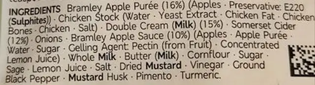 M&S Bramley Apple & Cider Sauce ingredients label