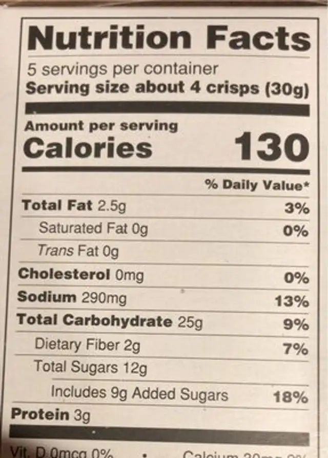 Fruit & nut crisps nutrition facts table
