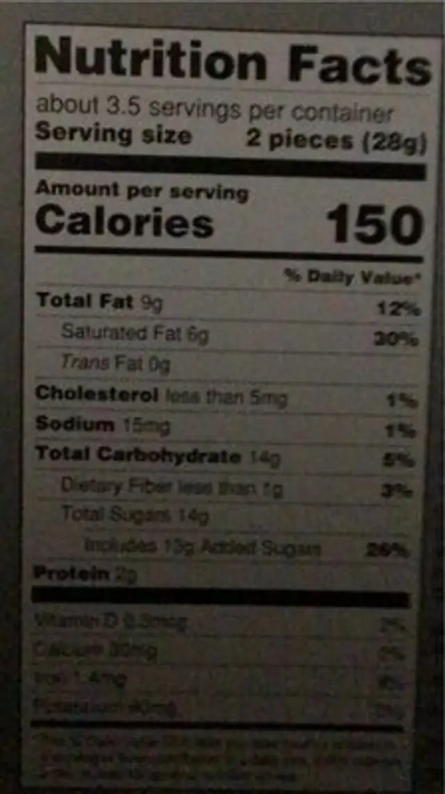 Festive chocolate collection nutrition facts table