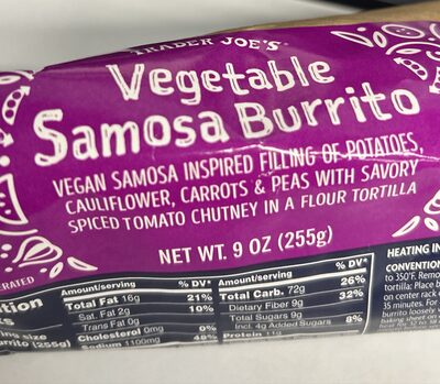 Vegetable Samosa Burrito front packaging