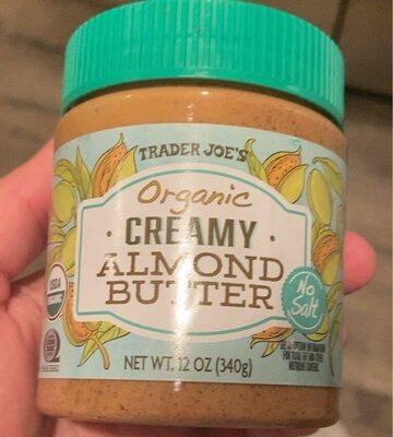 Organic creamy almond butter front packaging
