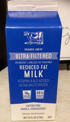 Ultra filtered reduced fat milk front packaging