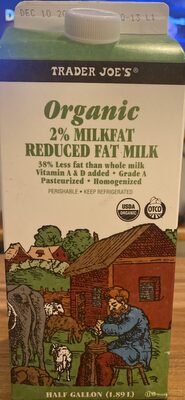 Organic 2% Milkfat reduced fat milk