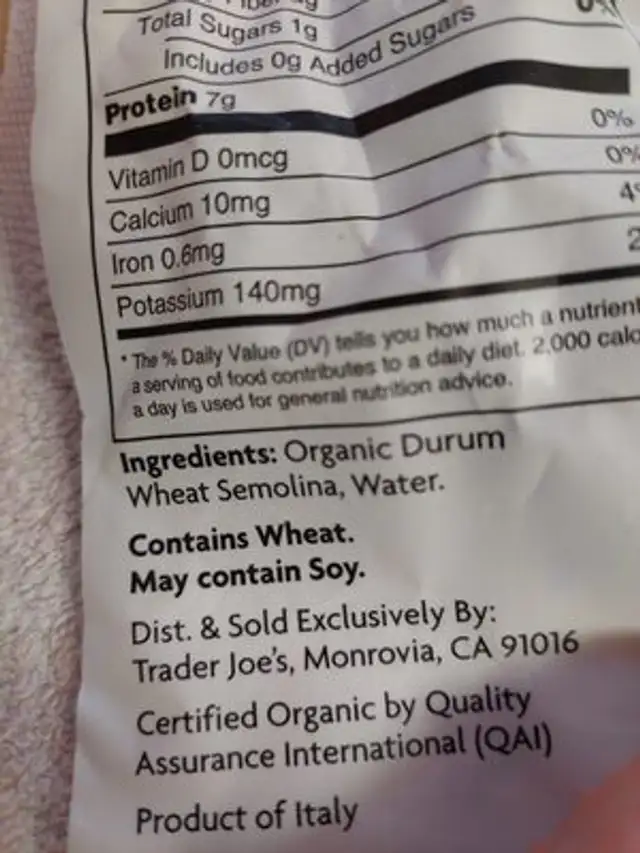 organic mafalda corta pasta ingredients label