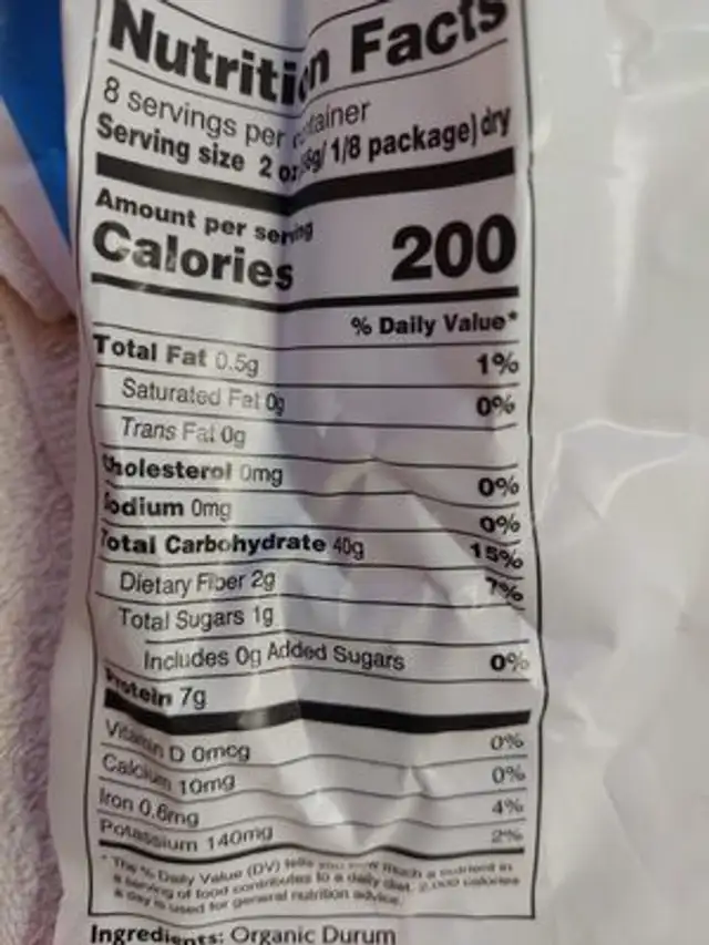 organic mafalda corta pasta nutrition facts table
