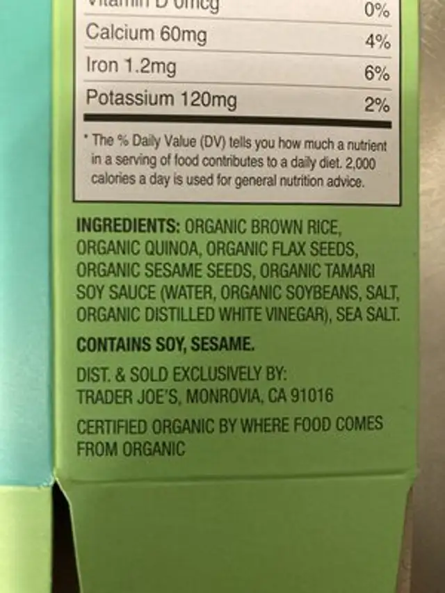 Organic Seedy Crackers ingredients label