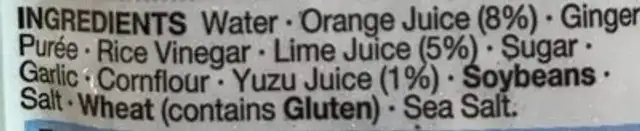 Lime&orange ingredients label