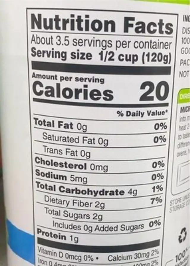 Cut green beans nutrition facts table