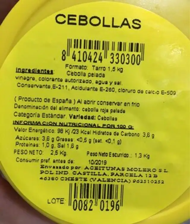 Unknown nutrition facts table
