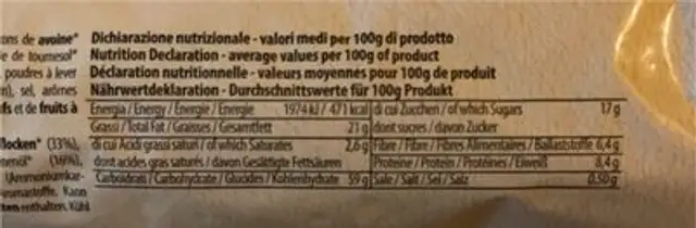 Cerealissimo biscotti biologici nutrition facts table