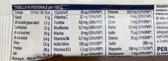 Sostitutivo pasto nutrition facts table
