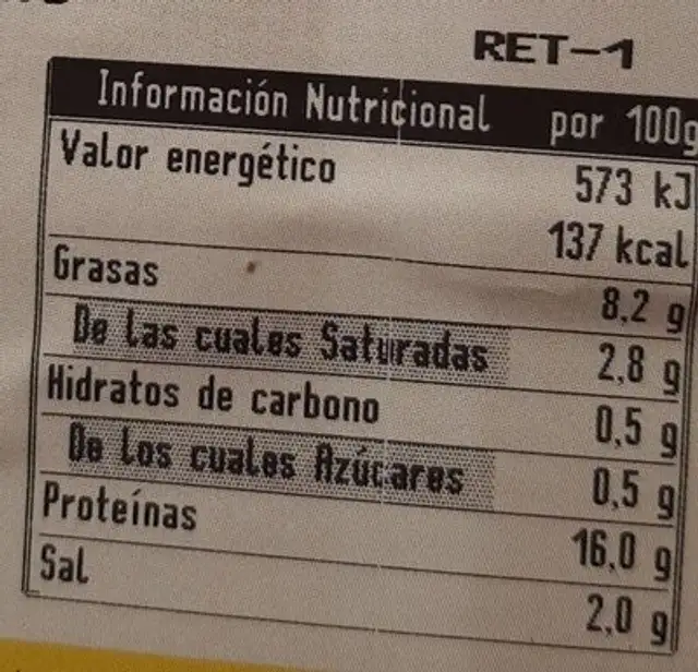 Longaniza de pollo nutrition facts table