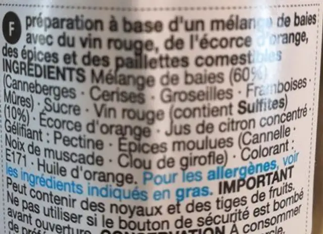 Mulled wine winter berry conserve ingredients label