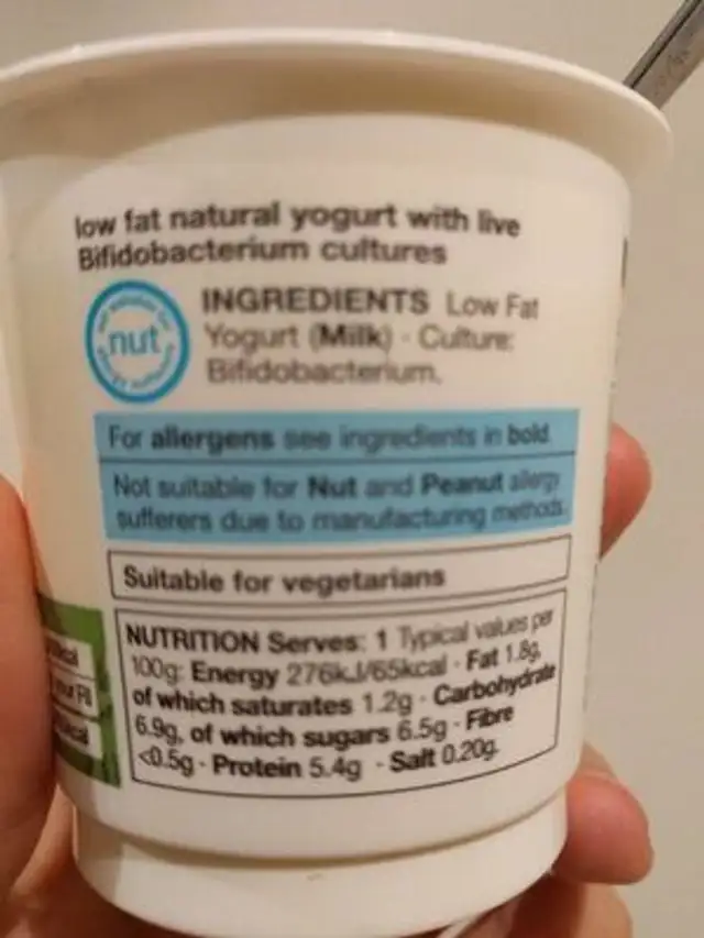 Low fat natural live yogurt nutrition facts table