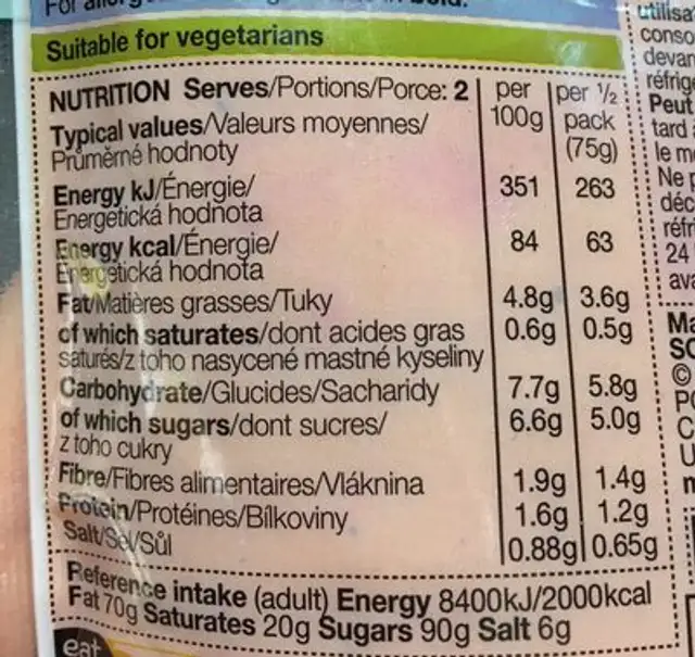 Sauce with grilled red peppers ans chilli ingredients label