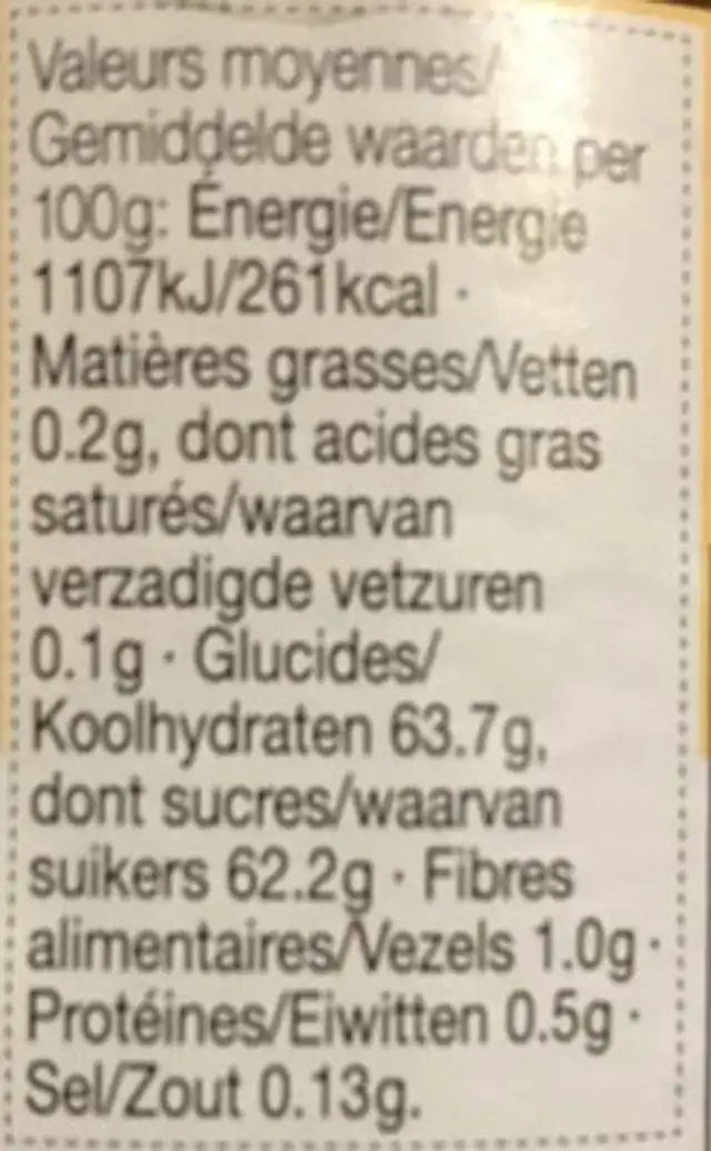 Confiture de mandarines nutrition facts table