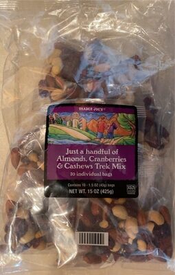 Just a Handful of Almonds, Cranberries & Cashews Trek Mix front packaging