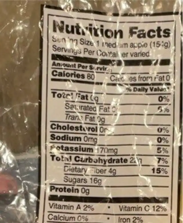 Organic gala apples nutrition facts table